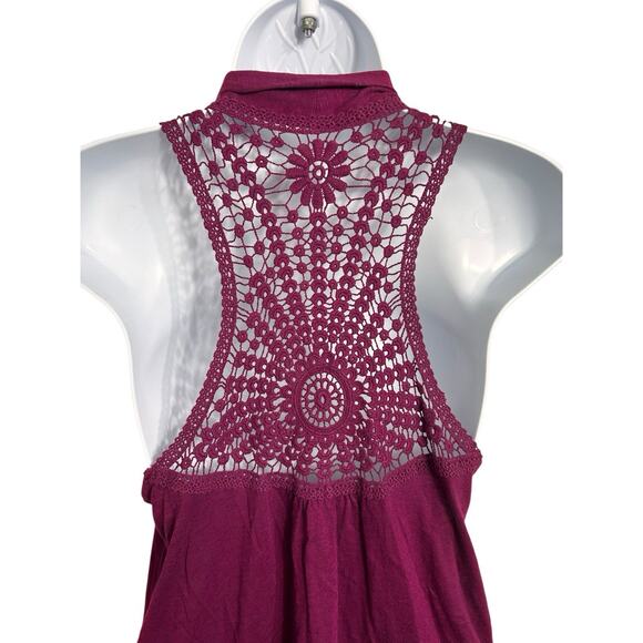 Sonoma Purple Boho Vest Sz M Layering Open Top Long Fit Crochet Back Sleeveless - Picture 5 of 7